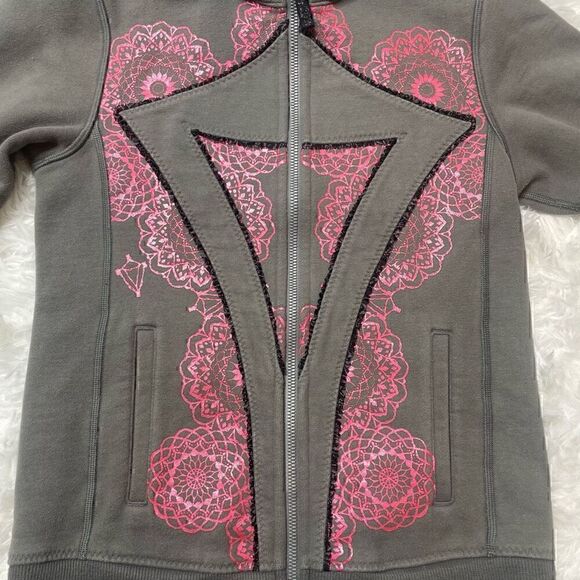 Ivivva Girls Size 10 Gray Pink Full Zip Scuba Hoodie SweatshirtâJacketâCoat - Picture 7 of 13